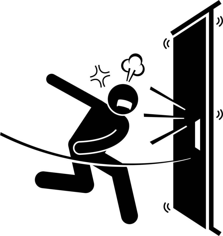 cartoon picture depicting a man slamming shut a door in black and white