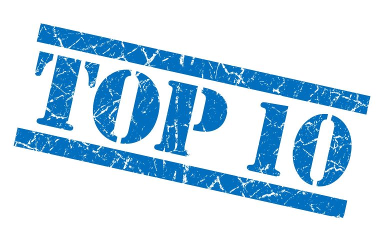TOP 10 written in blue letters on a white background, made to look like a rubber stamp